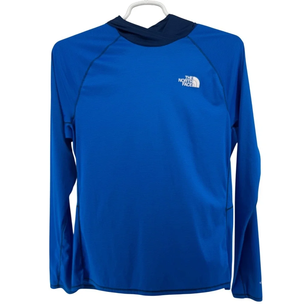 The North Face Mens Circular Design Blue Micro Grid Performance Hoodie Large